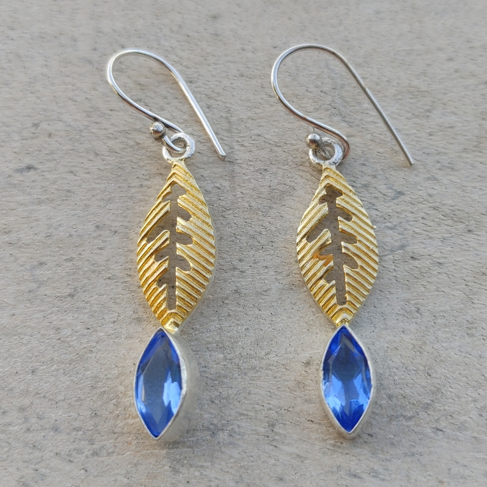 Tanzanite (Marquise-Cut) Gemstone Earrings in 925 Solid Sterling Silver (2.1")